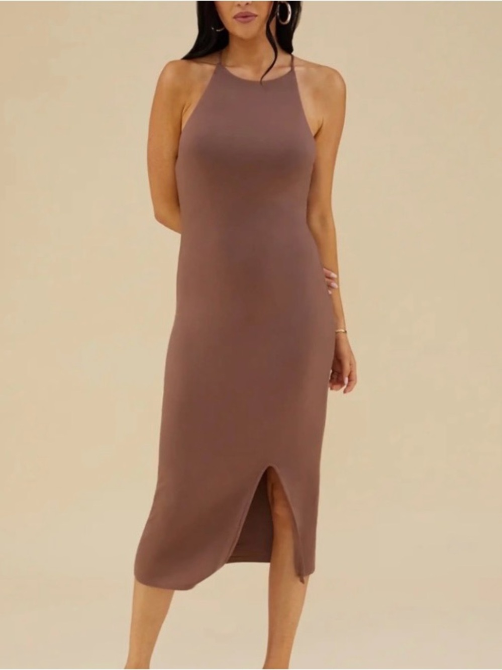 Rachel Parcell strappy back bodycon midi dress slit front stretchy small